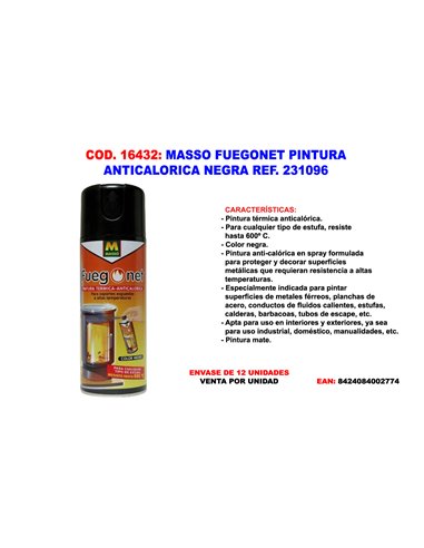 MASSO FUEGONET PINTURA ANTICALORICA NEGRA SPRAY 200 MREF. 231096