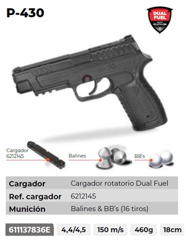 GAMO PISTOLA CO2 MOD.P 430+TARJETA CALIBRE 4,5 -611137836E