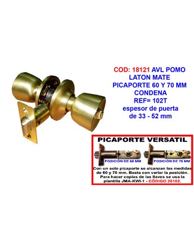 AVL POMO LATON MATE PICAPORTE 60 Y 70 MM CONDENA102T