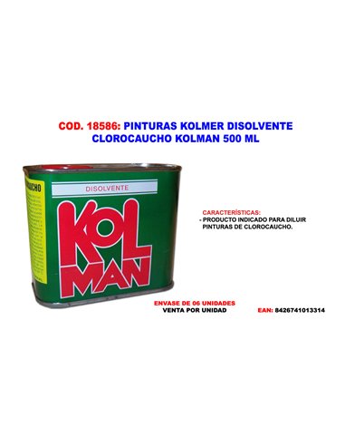 PINTURAS KOLMER DISOLVENTE CLOROCAUCHO KOLMAN 500 ML.