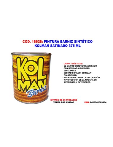 PINTURA BARNIZ KOLMAN SATINADO 375 ML.