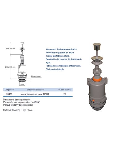 PRHIE DESCARGADOR CISTERNA BAJA DE TIRADOR BASE UNIVERSAL70400 