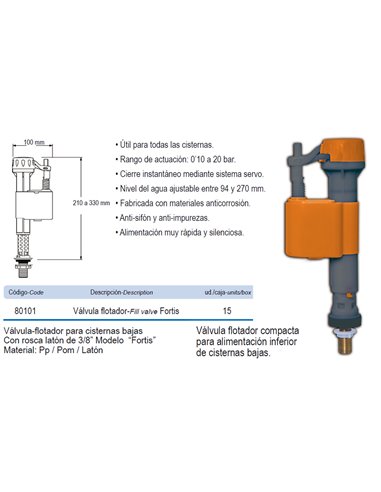 PRHIE VALVULA FLOTADOR INFERIOR CISTERNA BAJA FORTIS80101 