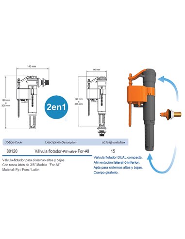 PRHIE VALVULA GRIFO+FLOTADOR LATERAL INFERIORDUAL C/BAJA80120 