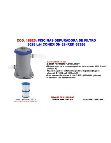 PISCINAS DEPURADORA DE FILTRO 3028 L/H CONEXION 3258386