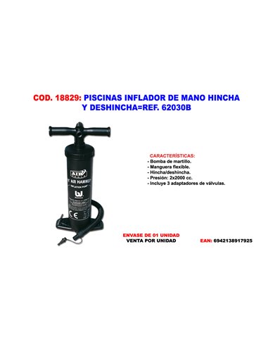 PISCINAS INFLADOR DE MANO HINCHA Y DESHINCHA62030B