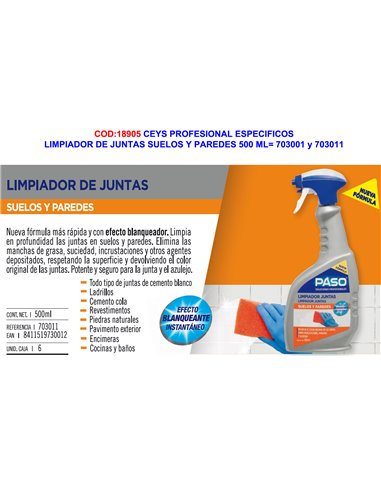 CEYS PASO ESPECIFICOS LIMPIADOR DE JUNTAS 500 ML703011-703021