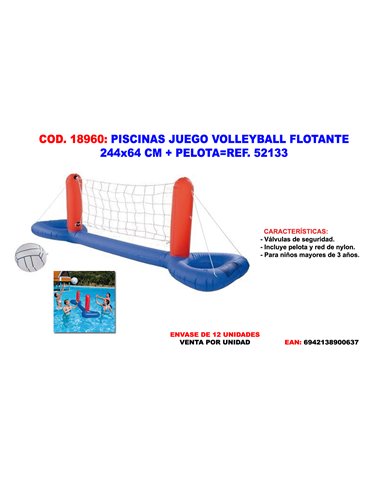 PISCINAS JUEGO VOLLEYBALL FLOTANTE 244x64 CM + PELOTA52133