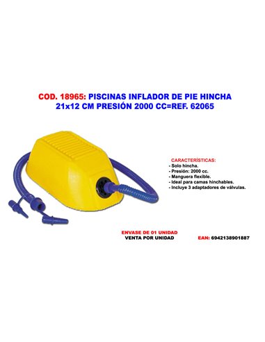 PISCINAS INFLADOR DE PIE HINCHA 21x12 CM PRESION 2000 CC62065