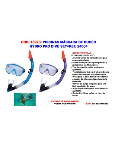 PISCINAS MASCARA DE BUCEO HYDRO PRO DIVE SET24004