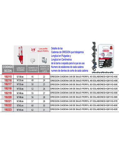 OREGON CADENA 3/8 DE BAJO PERFIL 49 ESLABONESQ91VG-49E