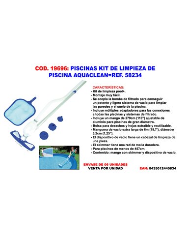 PISCINAS KIT DE LIMPIEZA DE PISCINA AQUACLEAN58234