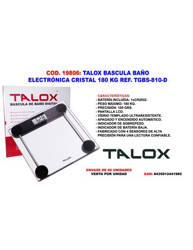 TALOX BASCULA BA�O ELECTRONICA CRISTAL 180 KG TGBS-810-D