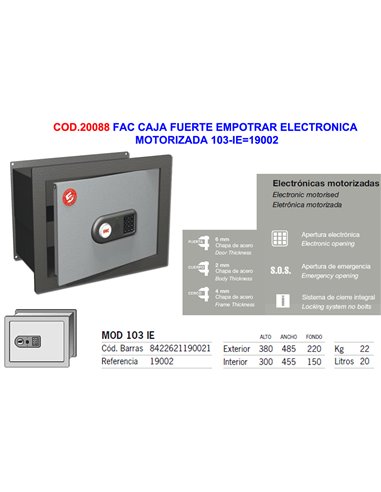 FAC CAJA FUERTE EMPOTRAR ELECTRONICA MOTORIZADA 103-IE19002