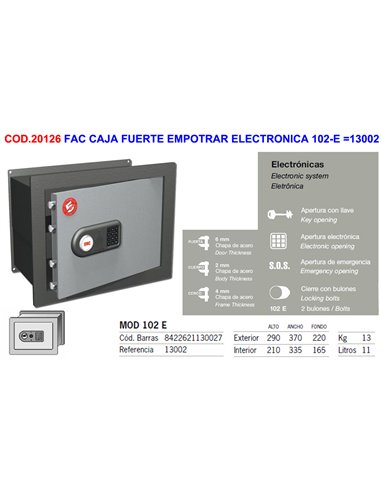 FAC CAJA FUERTE EMPOTRAR ELECTRONICA 102-E 13002