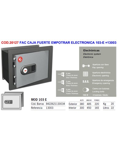 FAC CAJA FUERTE EMPOTRAR ELECTRONICA 103-E 13003