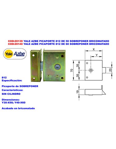 YALE AZBE PICAPORTE  812 DE 50 SOBREPONER BICROMATADO