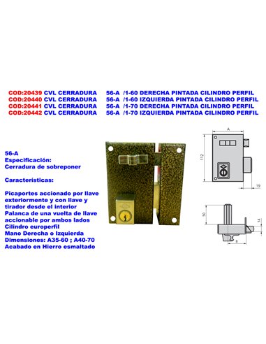 CVL CERRADURA     56-A  /1-60 DERECHA PINTADA CILINDRO PERFIL