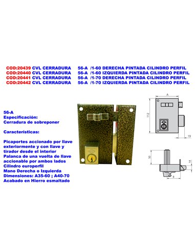 CVL CERRADURA     56-A  /1-60 IZQUIERDA PINTADA CILINDRO PERFIL 