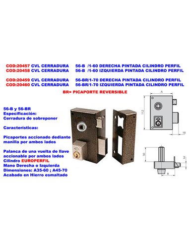 CVL CERRADURA     56-B  /1-60 DERECHA PINTADA CILINDRO PERFIL 