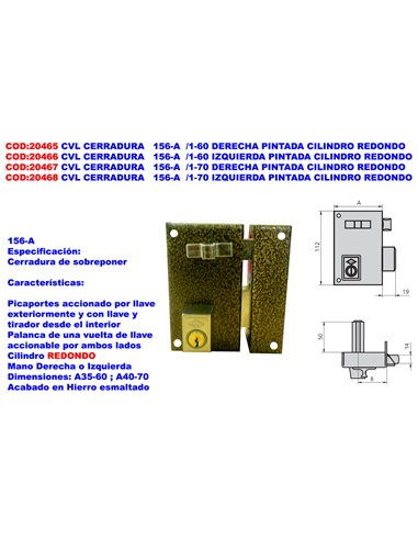 CVL CERRADURA   156-A  /1-60 DERECHA PINTADA CILINDRO REDONDO