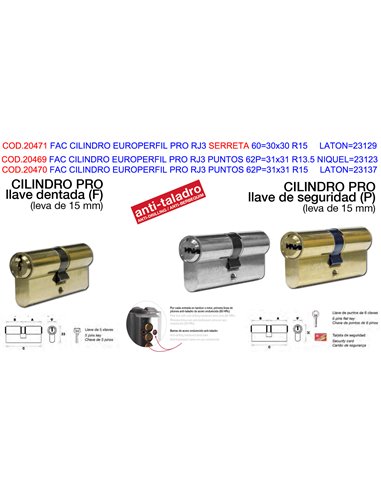 FAC CILINDRO EUROPERFIL PRO RJ3 PUNTOS 62P31x31 R15 LATON23137