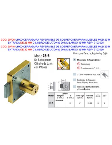 URKO CERRAD.SOBREP.23R ENTR25 CILIND19 REVERS.MUEBLE 7103025