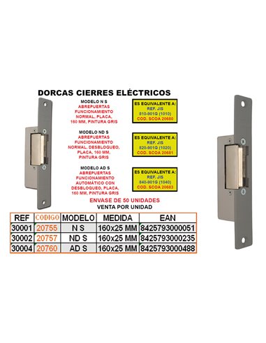 DORCAS CIERRE ELECT.FUNCION NORMALN/S+PLACA 160x2530001(S3115)