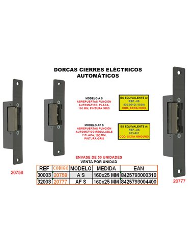 DORCAS CIERRE ELECT.AUTOM.A/S+PLACA 160x25 MMS3117-DB110GA