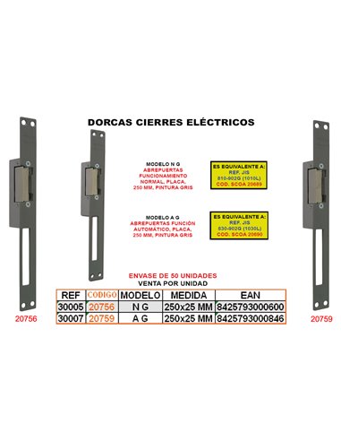 DORCAS CIERRE ELECT.AUTOM.A/G+PLACA 250x25 MM GRISS3117-DB121G