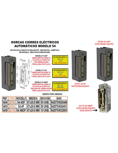 DORCAS CIERRE ELECT.AUTOM.54/ADF+DESBLOQ+REG.S/PLACAS-5404-B2