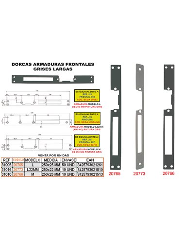 DORCAS ARMADURA FRONTAL GRISL/ DE 250x25 MM LARGA31005-23GB