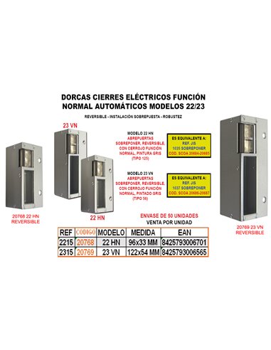 DORCAS CIERRE ELECT.FUNC NORMAL22HN+SOBR+REVERS(TIPO125)36001