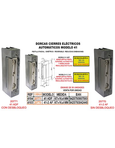 DORCAS CIERRE ELECT.AUTOM.41-2 AF+-PERF.EURP.+REG.S/PLAS-4103