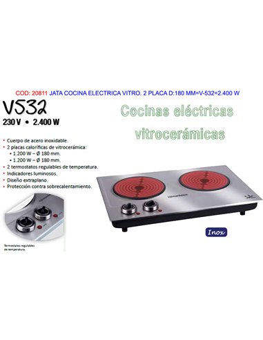 JATA COCINA ELECTRICA VITRO. 2 PLACA D:180 MMV-5322.400 W