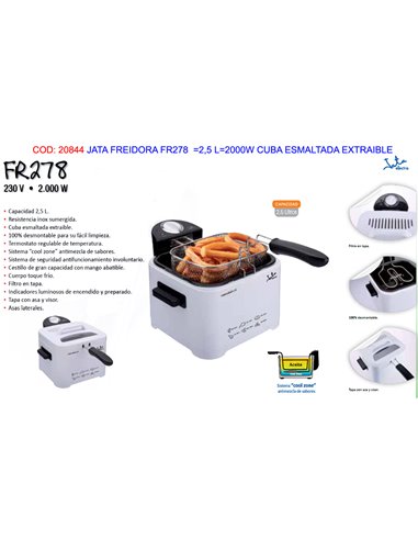 JATA FREIDORA FR278  2,5 L2000W CUBA ESMALTADA EXTRAIBLE