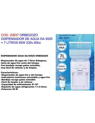 ORBEGOZO DISPENSADOR DE AGUA  DA 5525   7 LITROS 65 W 230v.50hz