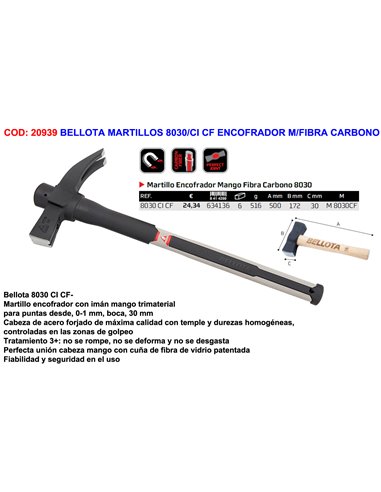 BELLOTA MARTILLOS 8030/CI CF ENCOFRADOR M/FIBRA CARBONO