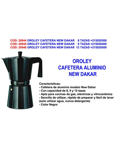 OROLEY CAFETERA NEW DAKAR   6 TAZAS NEGRO ANTRACITA  215020300