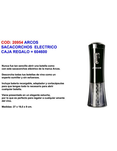 ARCOS  SACACORCHOS  ELECTRICO CAJA REGALO  604600