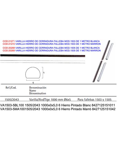 VARILLA HIERRO DE CERRADURA FALLEBA MOD.1503 DE 1 METRO BLANCA