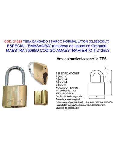 TESA CANDADO 55 AN LT EMASAGRA MAESTRA 35095D CODIGOT-213553