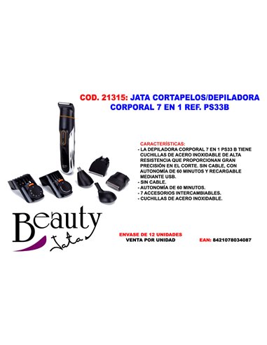 JATA CORTAPELOS/DEPILADORA CORPORAL 7 EN 1 PS33B