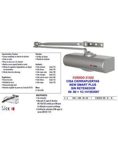 CISA CIERRAPUERTAS NEWSMART PLUS 2-4 S/RETENE 60 K1C-142503097