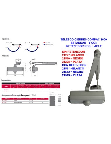 TELESCO CIERRES COMPAC 1000 RETENEDOR REGULABLE NEGRO AS1159TNE 