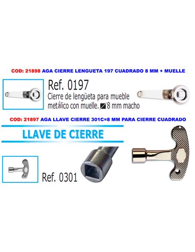 AGA LLAVE CIERRE 301C8 MM CONTADORES PARA CIERRE CUADRADO