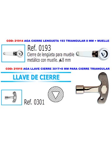 AGA LLAVE CIERRE 301T8 MM CONTADORES PARA CIERRE TRIANGULAR