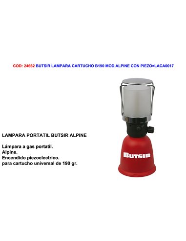 BUTSIR LAMPARA CARTUCHO B190 MOD.ALPINE CON PIEZOLACA0017