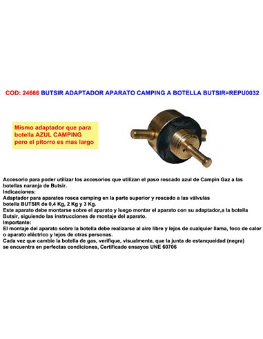 BUTSIR ADAPTADOR APARATO CAMPING A BOTELLA BUTSIRREPU0032