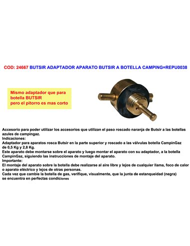 BUTSIR ADAPTADOR APARATO BUTSIR A BOTELLA CAMPINGREPU0038